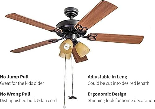 Miniatura 2 de Cadena de tracción para ventilador de techo, 24 pulgadas extra larga con bombilla decorativa de vidrio esmerilado y cable de ventilador, se adapta a
