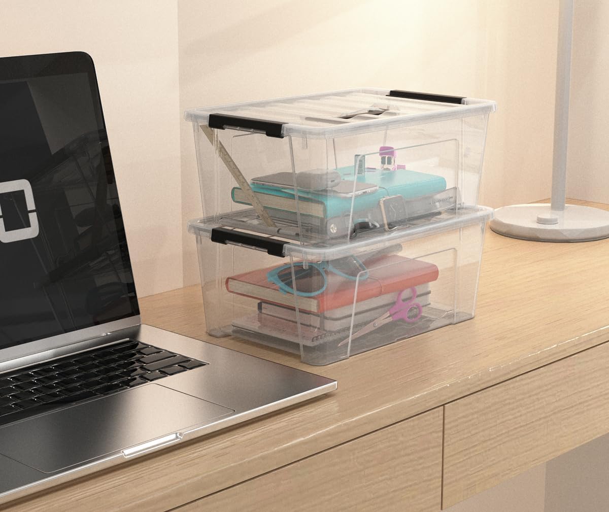 Clear 9-Pack Plastic Storage Bins with Lids, 6 Quart Stackable Containers Organization with Latch Buckle