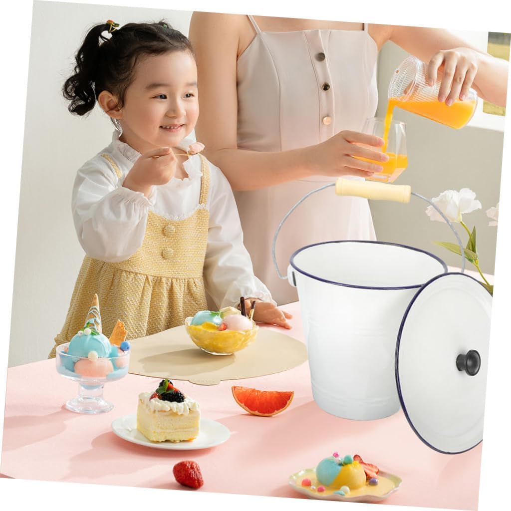 Thick Enamel Bucket Lid – Sturdy Water Storage Container for Milk Oil – Vintage Rustic Design for Household Cleaning and Organization