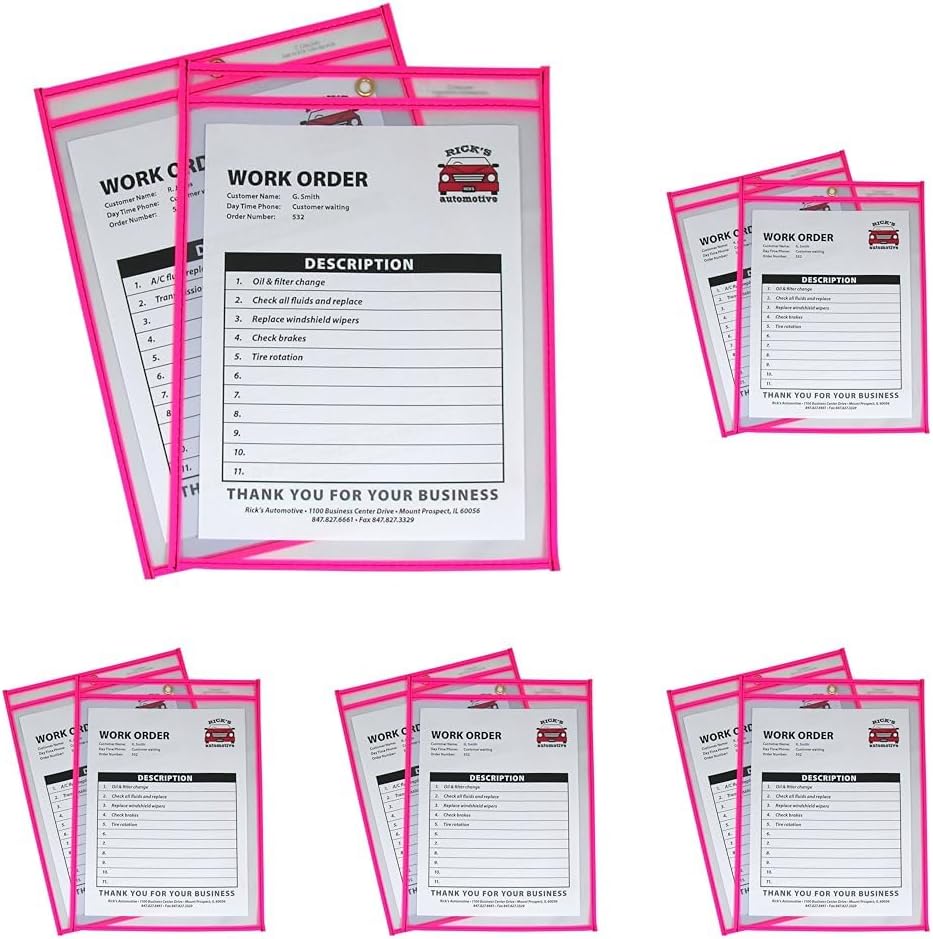 C-Line Neon Stitched Shop Ticket Holders, Pink, Both Sides Clear, 9 x 12 Inches, 15 per Box (43919)