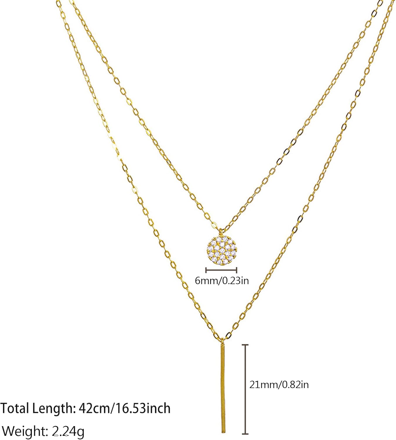 925 Sterling Silver Layered Necklaces for Women 14k Gold Plated Bar Disc Y Pendant Necklace Dainty Cubic Zirconia Stackable Long Chain Layering Necklace Christmas Jewelry Gifts for Mom