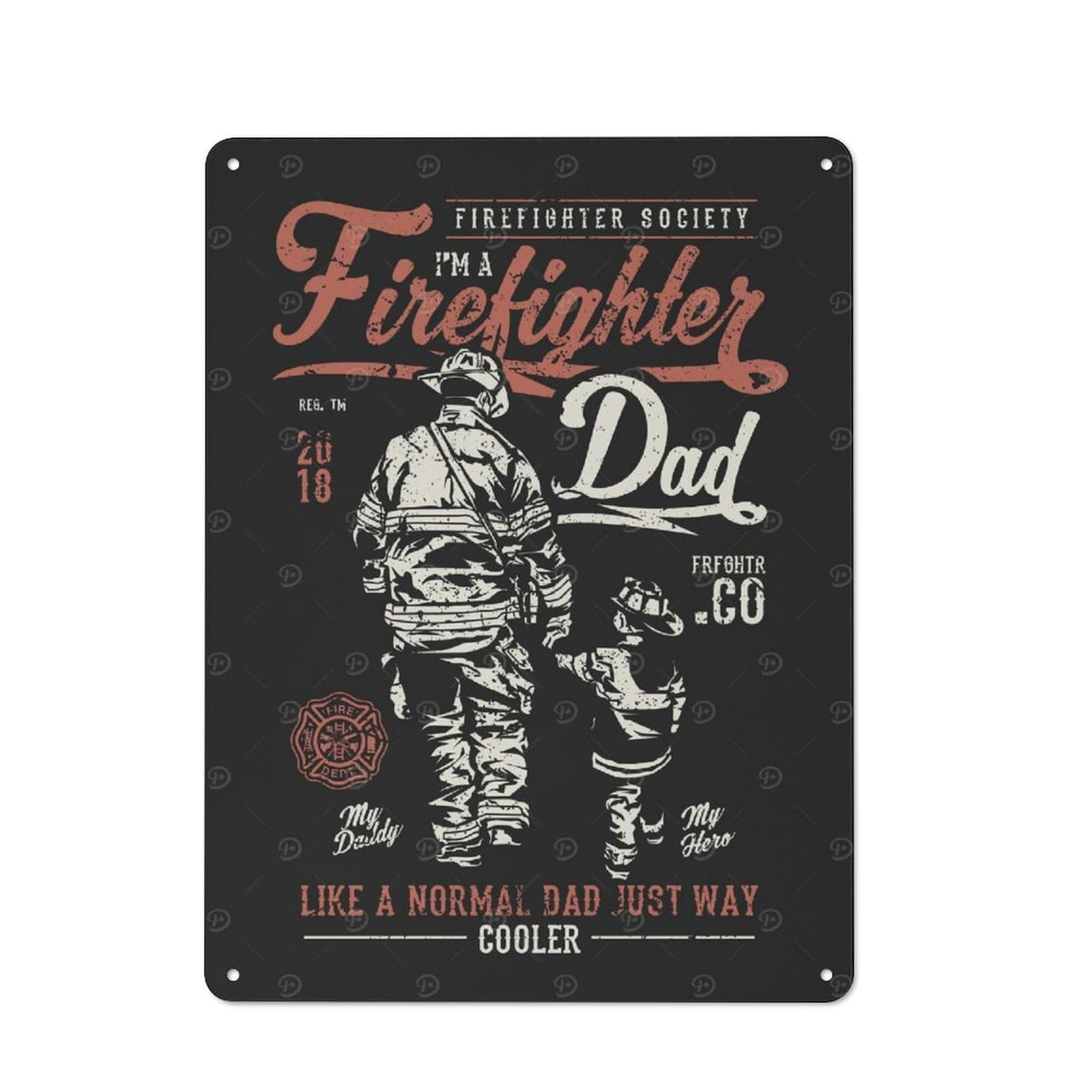 Junmoney Firefighter Flame Dad Son Vintage Tin Sign 40X30cm For Guest Room Or Hallway, Suited To Home Decor Collectors