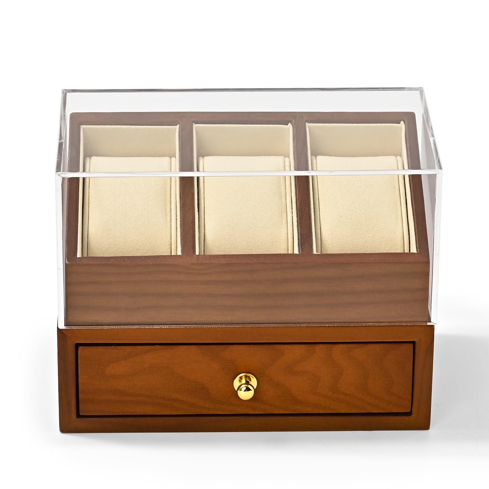 Oirlv Scatola Per Orologi In Legno Massiccio Con 3 Slot-2 Strati Organizzatore Di Gioielli Da Uomo-Espositore Per Orologi,Per Gli Amanti Degli Orologi (Bianco)