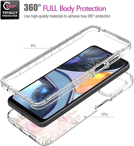 Miniatura 3 de Vavies Funda para Moto E32Moto E32SMoto G22 XT2231-2 con protector de pantalla de vidrio templado, cuerpo completo transparente con diseño floral,