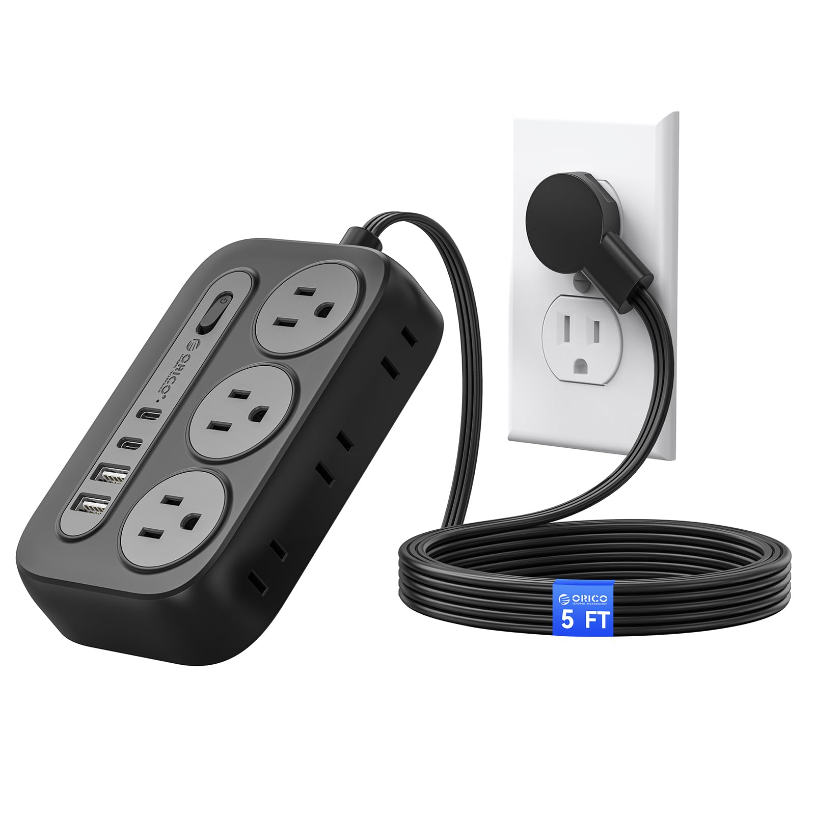 ORICO Surge Protector Power Strip, Black 5ft