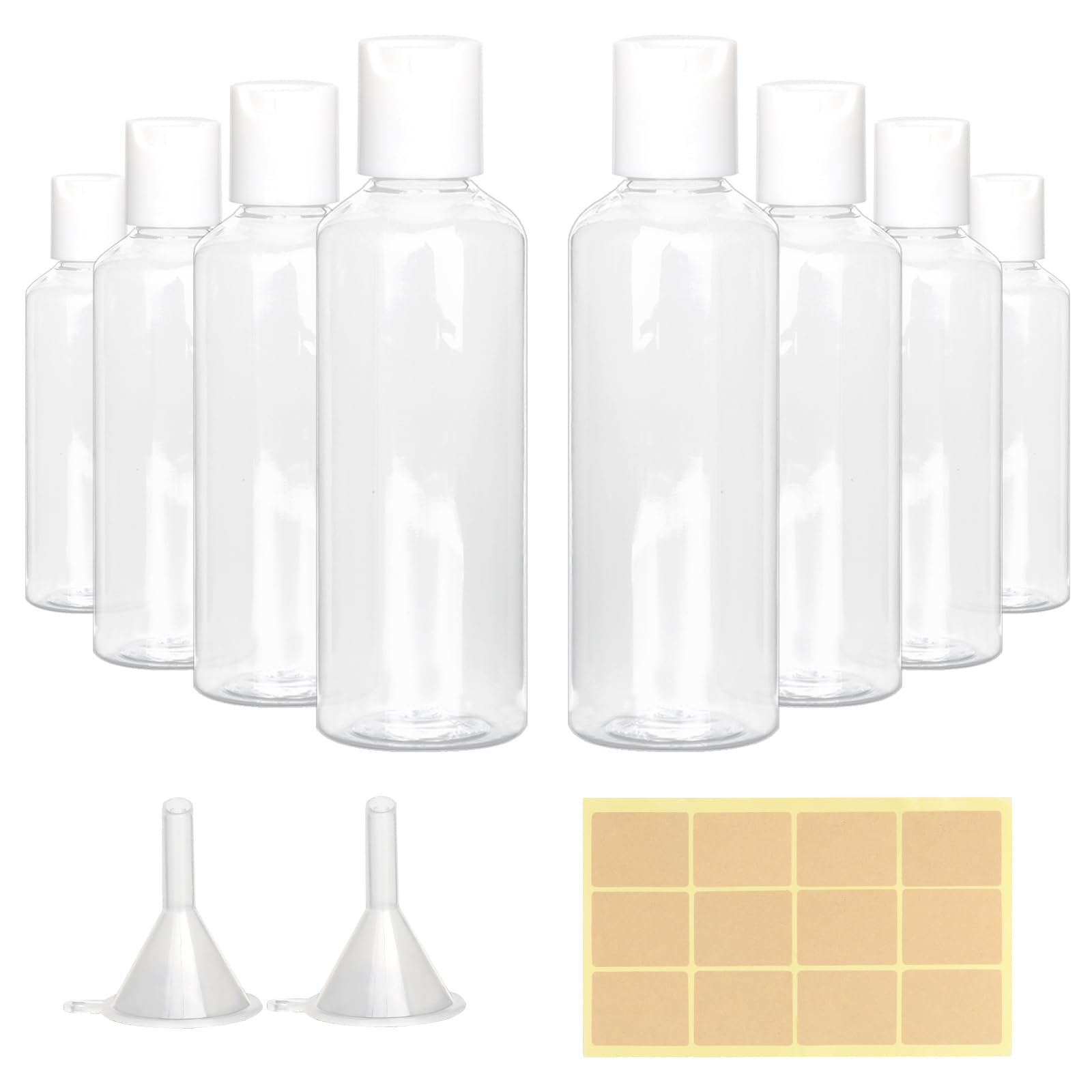 8Pcs Leak Proof Disc Cap Bottles, 100ml Reusable Travel Bottles, Air Flight Plastic Bottles