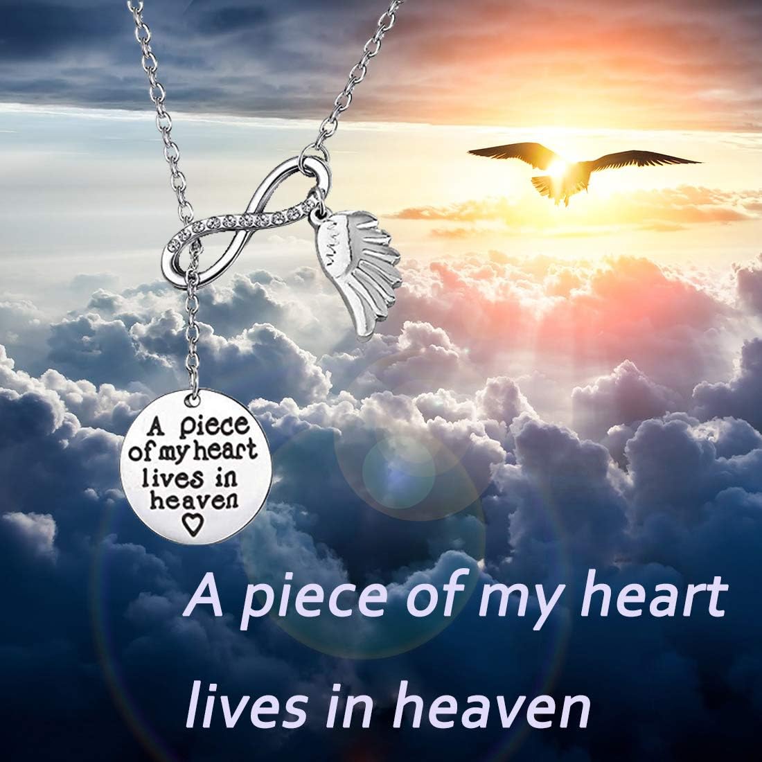 Memorial Jewelry Sympathy Gift A Piece of My Heart Lives In Heaven Lariat Y Necklace Loss Jewelry Gift - Image 7