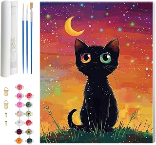 Hlison Cat Paint by Numbers Kits, DIY Paint by Numbers Kit for Adults Beginner with Brushes Acrylic Paint, Watercolor Cat Painting by Number Kit on Canvas, Great Gift Home Decor - 16”x20”