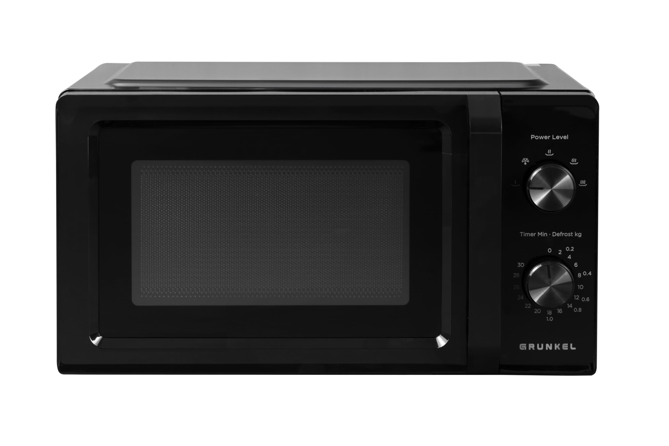 Microondas Grunkel sin grill de 700w MW-20MN con 5 niveles de potencia, descongelacion 20 litros de capacidad y plato de 24,5cm.