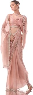Women's Chiffon Saree And Unstitched Blouse Piece With All Over Fix Diamond And Bead Lace Work | Sari For Women Price In India