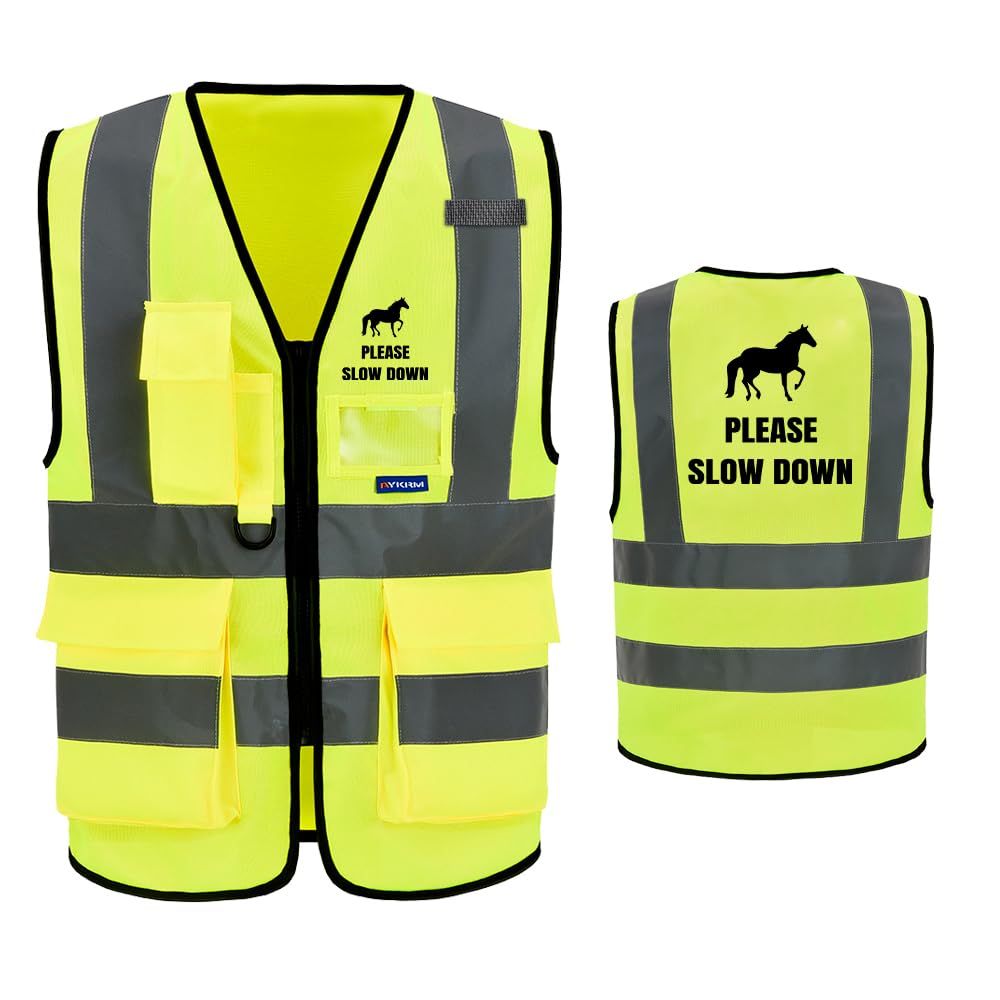 4XL 5XL Equestrian PLEASE SLOW DOWN Hi Vis Vest 4XL 5XL Horse Riding Safety Vest Reflective Waistcoat Jacket