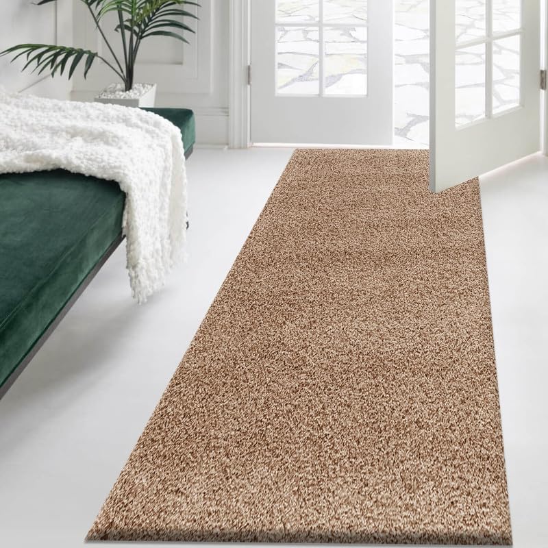 Rugs Inn Verona Shaggy Collection Door Mat - Modern Super Soft Dense Pile Thick Non-Slip Doormat for Bedroom Living Room TV Lounge Floor Mats (Beige, 80x150 cm)