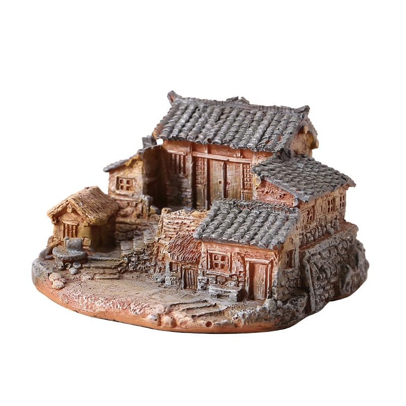 Paisajismo en miniatura con casas de piedra para decoración de jardín de hadas y mini pueblos
