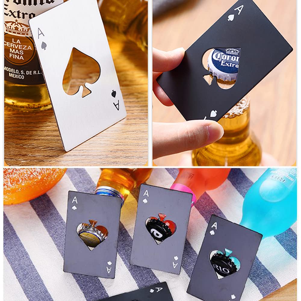 10 sztuk otwieraczy do butelek, ze stali nierdzewnej, karta pokerowa Pik Ass z otwieraczem do piwa, kreatywny otwieracz do butelek piwa, rozmiar karty kredytowej, kolor srebrny i czarny