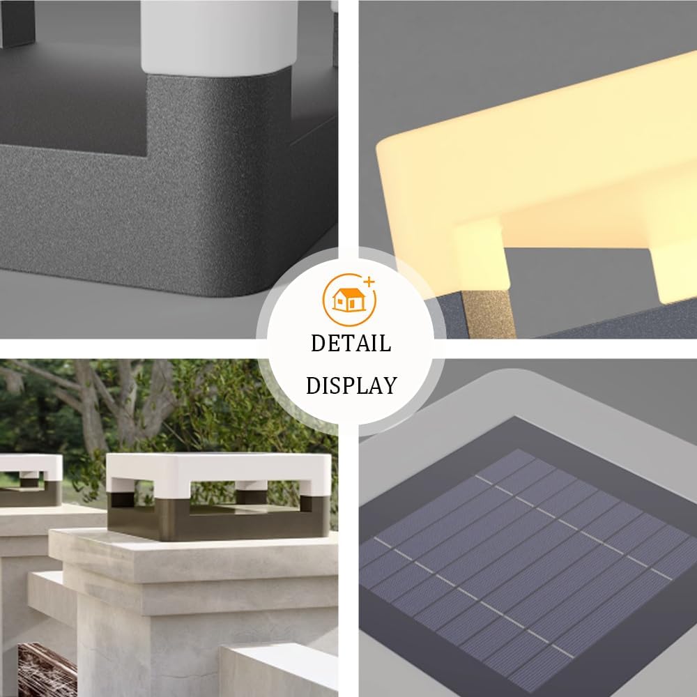 Solar and Electric Outdoor LED Landscape Garden Light Modern Simple Black 3000K Deck Lantern Lamp Creative Square Decorative Post Top Lighting for Gardens Driveway Villas Lawns Pools Parties