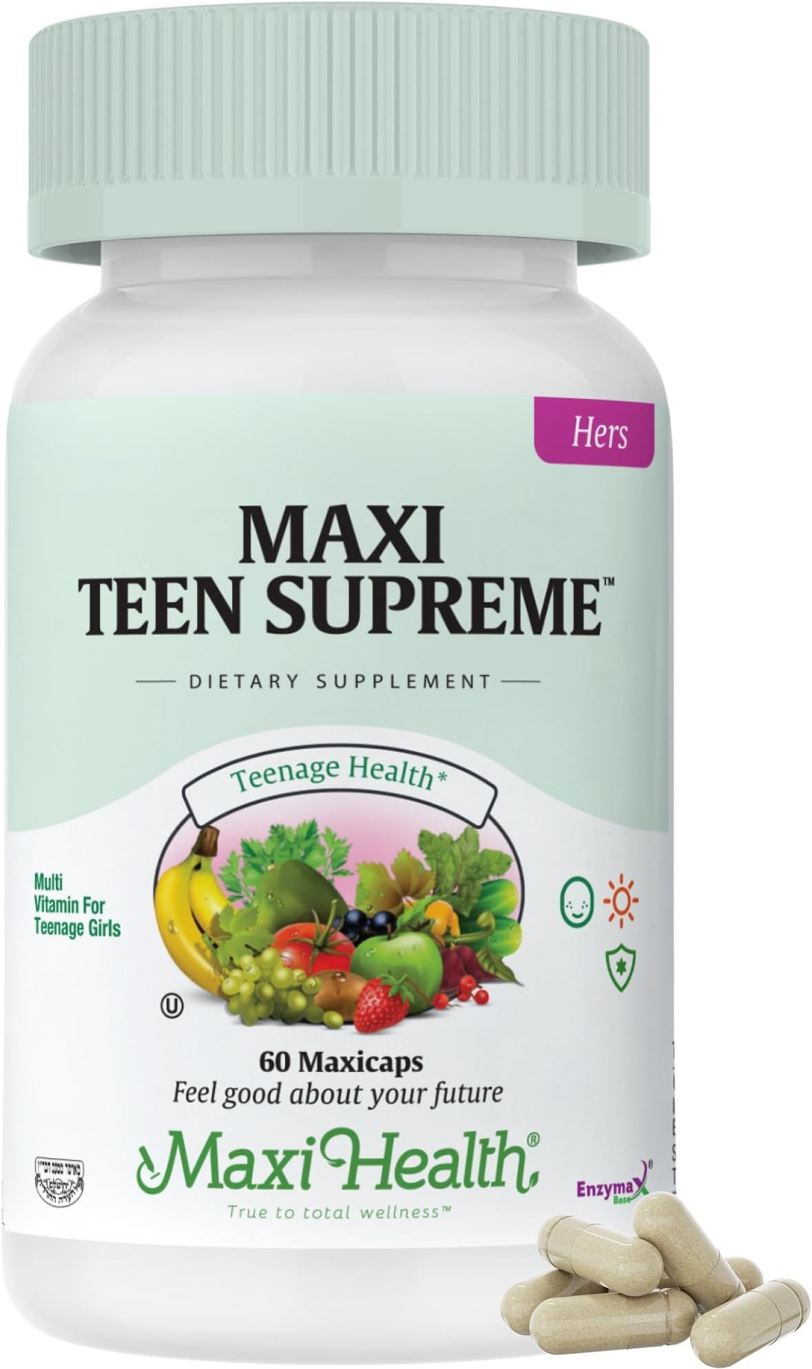 Teen Vitamins for Girls 12-17 - Teen Multivitamin Supreme with D3, Iron, Calcium, Biotin, Digestive Enzymes – Teenager Girl Multi Vitamins for Energy, Immune & Mood Support – 60 Count