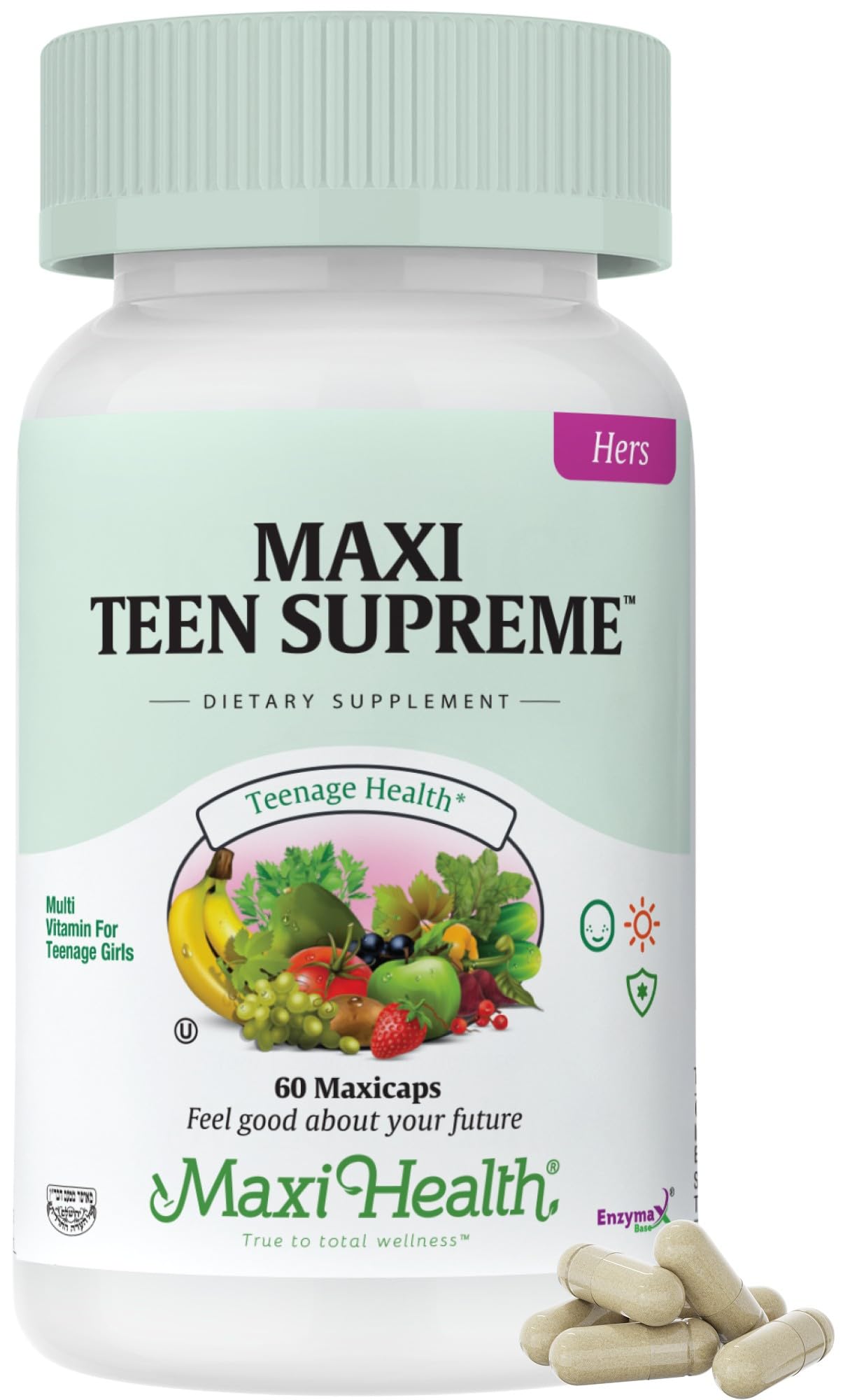 Maxi Health Teen Multivitamin – Natural Vitamins for Teenage Boys Ages 12-17 – Enhances Development and Immune Health - Best Kosher Supplement for Teenagers – 60 Count (120, Girls)