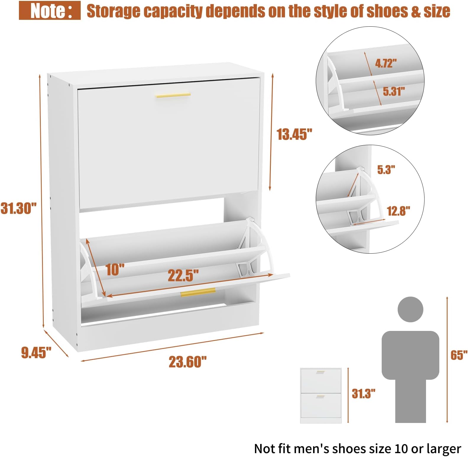 JOZZBY Shoe Cabinet Storage for Entryway, Slim White Hidden Shoe Organizer Cabinet with 2 Flip Drawers, Wooden Narrow Shoe Rack with 2 Tier Freestanding for Hallway, Living Room
