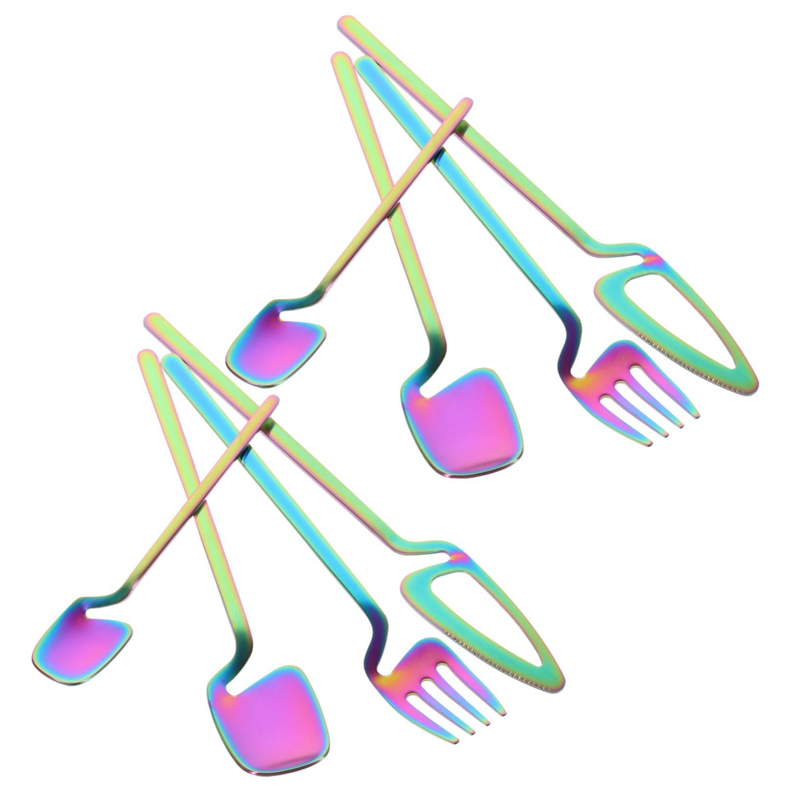 Ciieeo Juego De 8 Cubiertos De Acero Inoxidable Cucharas Cubiertos De Mesa Tenedores De Cocina Reutilizables Utensilios Agitador Tenedor De Postre Cuchara Para Mezclar Cuchara De