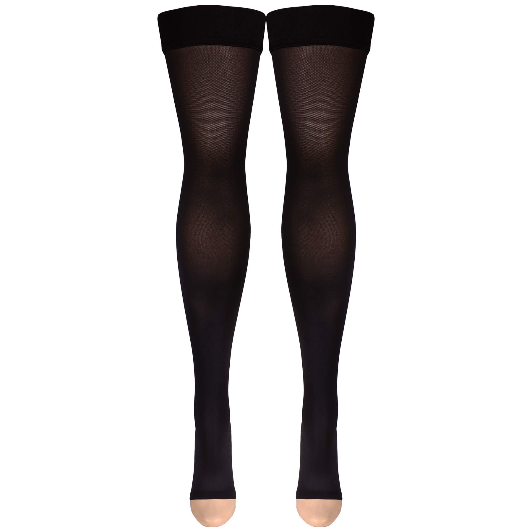 Truform 20 – 30 mmHg medias de compresión de alta del muslo, abierto en los dedos de la mujer, L, Negro, 1
