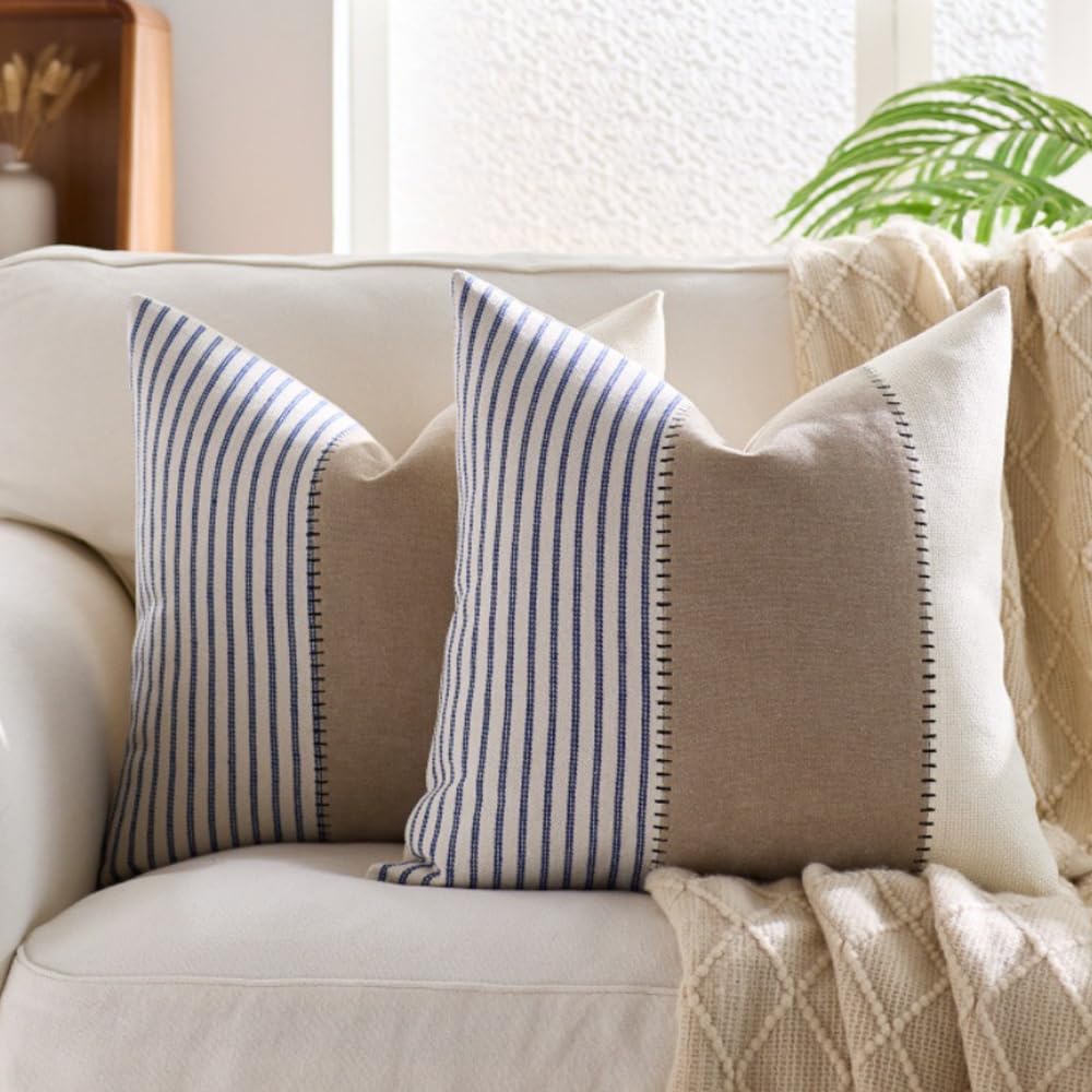 SCVBLJS Blue Cushion Covers 45x45cm squaer stripes Cushion case Decorative Sofa Throw Pillow Cover Home Office Decoration soft cushions 18x18Inch set of 2 — image 1