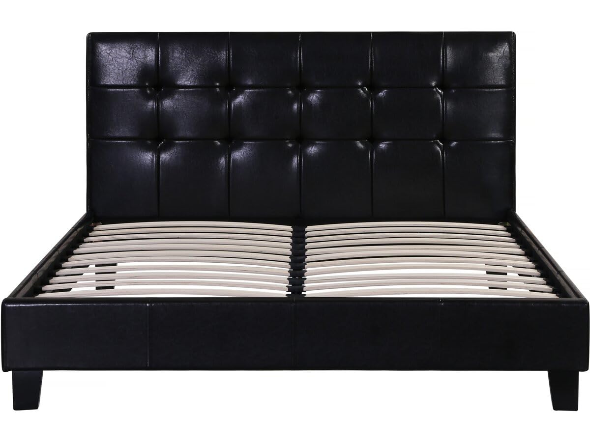 Habitat et Jardin - Lit Double Julia en Simili Noir 140 x 190 cm | Cadre de Lit 2 Places | Sommier et Tête de Lit Inclus | Support à Lattes en Bois