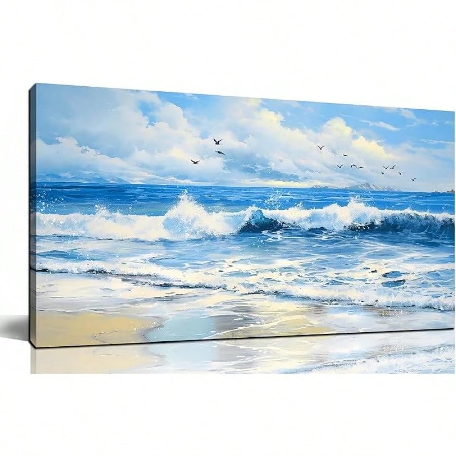Toile imprimée bleue paysage marin LIFKNVN 70x140 cm pour salon