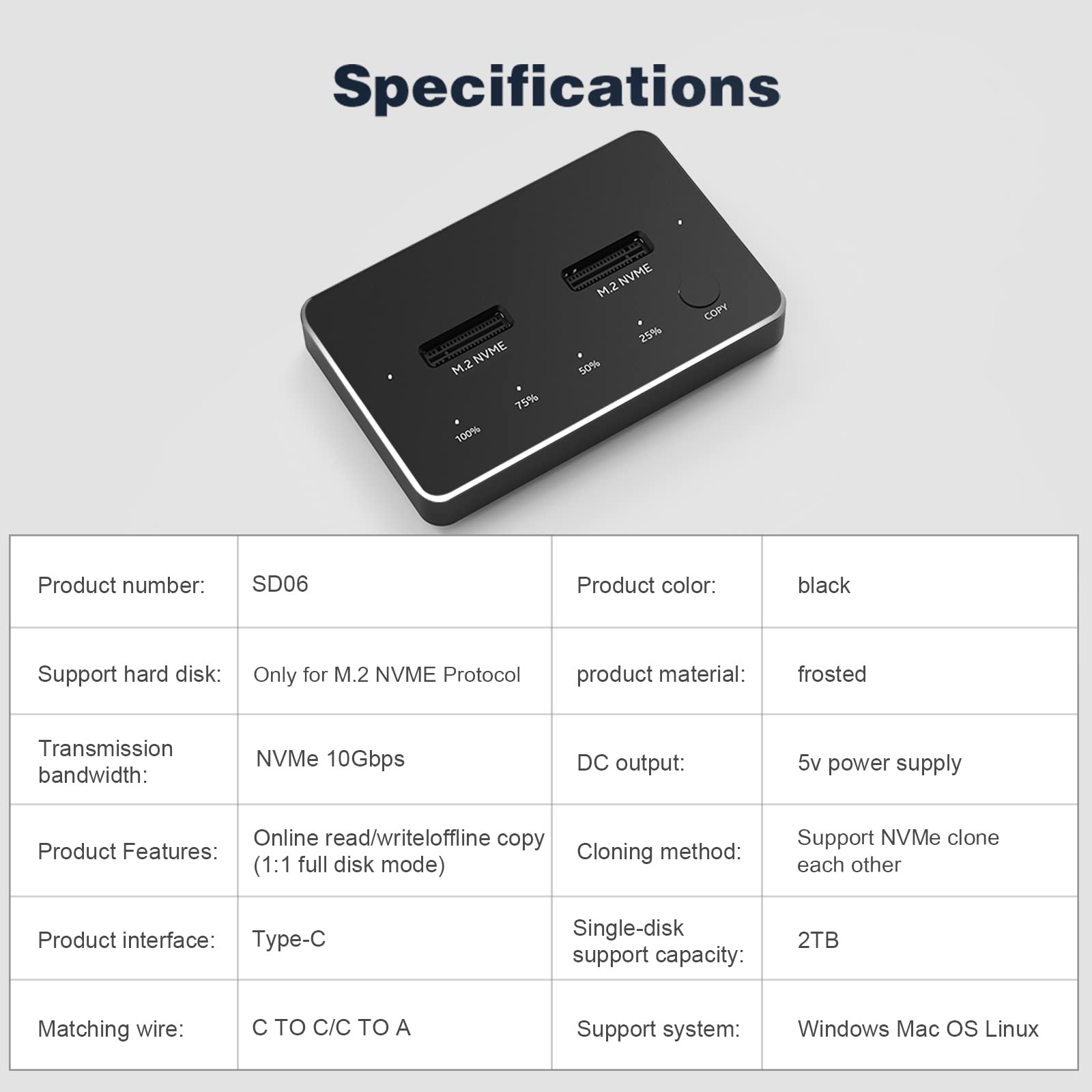 Adattatore SSD M.2 NVME Dual USB 3.1 Gen 2 10Gbps, Adattatori e alloggiamenti per Hard disk esterno in alluminio per 2230 2242 2260 2280 per sistema Win/OSX/Linux