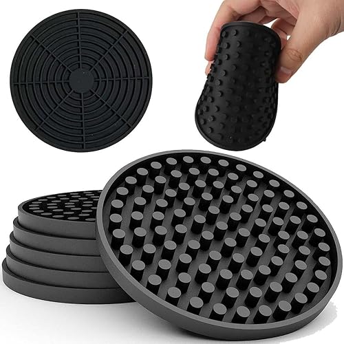 Miniatura 8 de Posavasos para bebidas, juego de 6 unidades negras, posavasos de alta calidad, posavasos con soporte, posavasos antideslizantes. Evita daños a