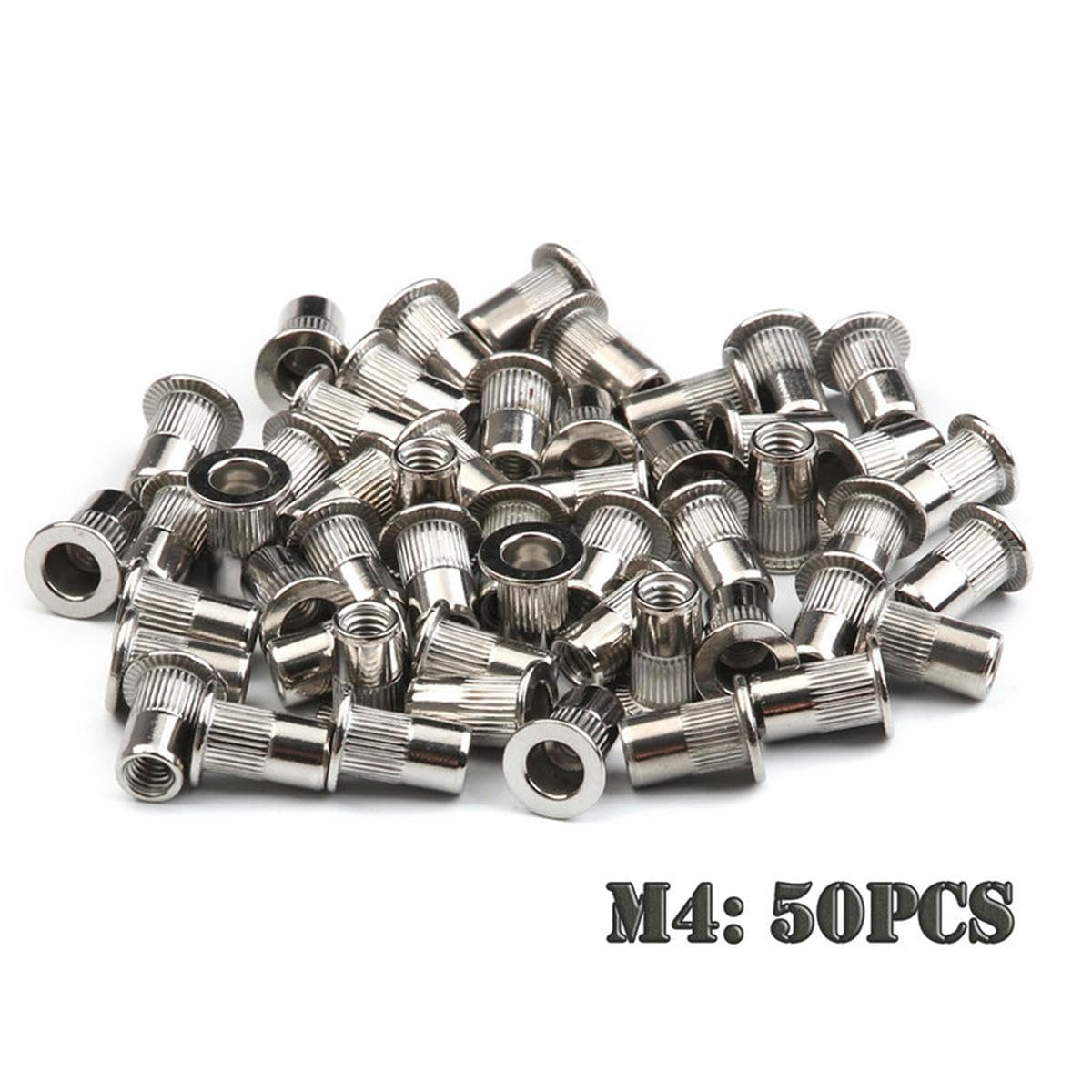 200/50 pz Dadi per rivetti Set di dadi per rivetti a testa piatta in acciaio inossidabile/acciaio al carbonio M3 M4 M5 M6 Inserto filettato Rivnut Cap Dadi rivettati-200 pezzi M3-M6_a