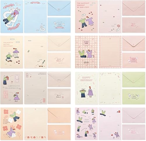 Miniatura 10 de Monolike Story town Afternoon A Mini - Juego de papel y sobres de cartas, 8 tipos, 32 letras de papel + 16 sobres