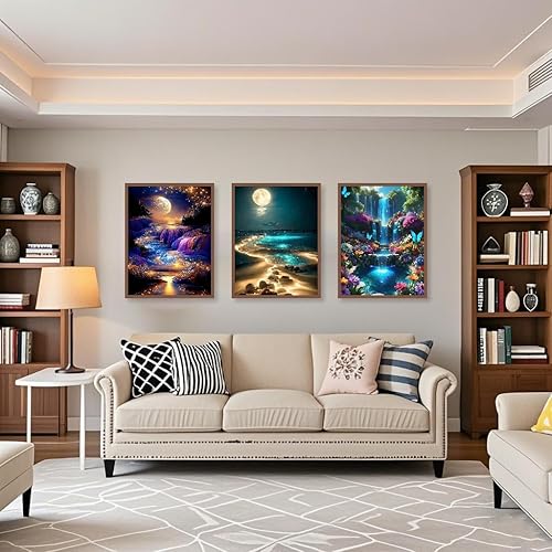 Miniatura 10 de Mowana Kits de arte de diamantes para adultos, kits de pintura de diamantes para principiantes, kits de manualidades con vista al mar, 5D, para