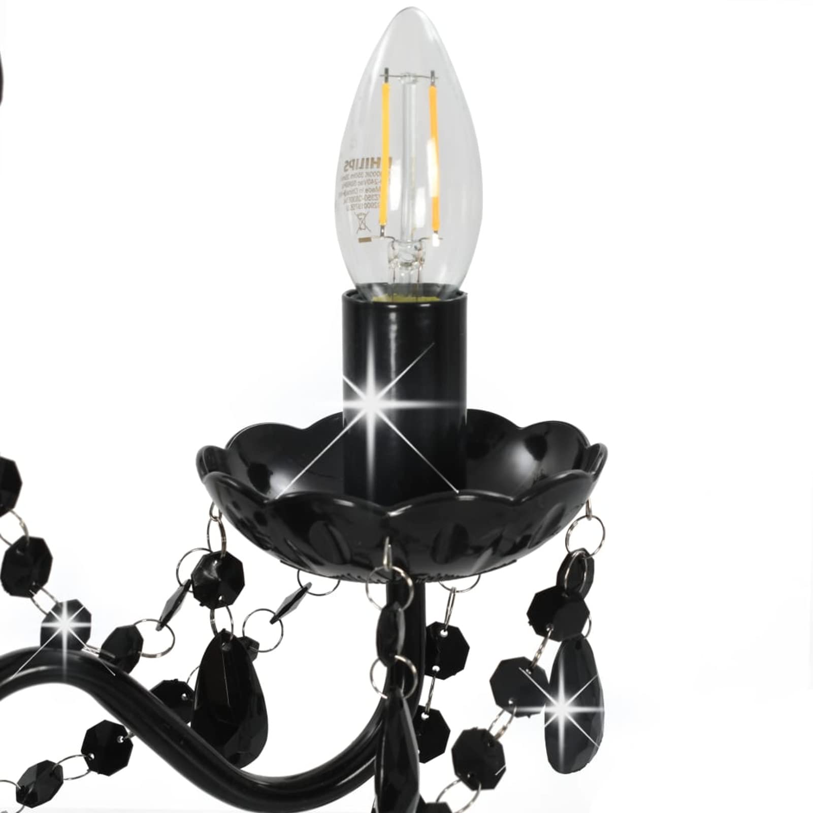 Rantry Kronleuchter mit Perlen Schwarz Rund 3 x E14 Lampen