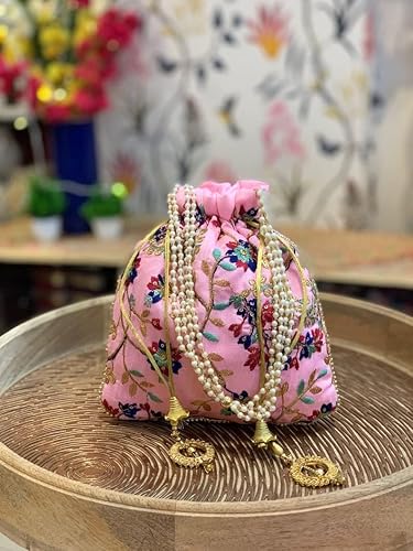 Miniatura 4 de Bolsa de seda bordada para mujer, diseño Potli, bolso de mano para mujer