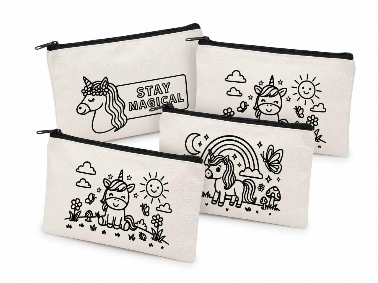 MITUNIQ Coloring Pouch for Kids – Set of 4 | Unicorn Theme Cotton Canvas Doodle Bags | DIY Art & Craft Organizer Gift for Kids Ages 4–10 (Without Markers)-image-49
