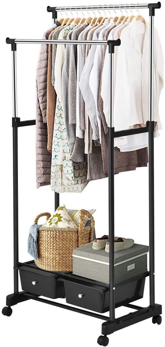 Tangkula Garment Rack Adjustable Heavy Duty Double Rail