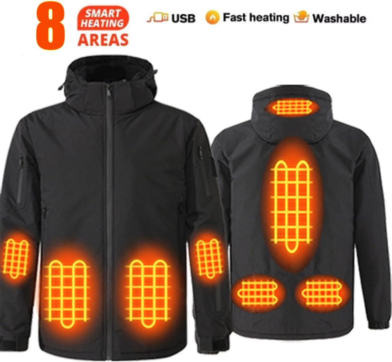 Heated Jacket for Men Waterproof Windbreaker Unisex Hooded Thermal Coat USB Electric Heating Cycling Suit