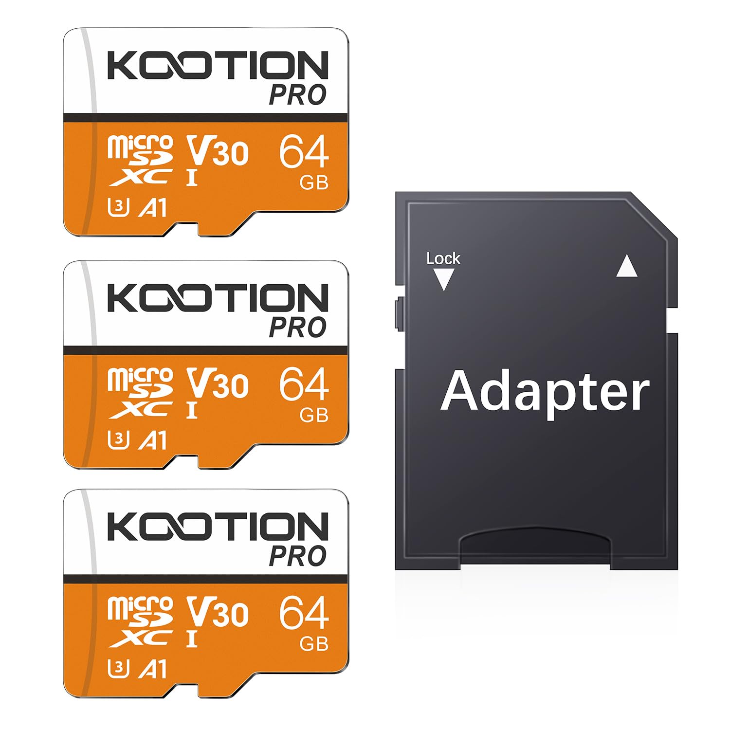 KOOTION 3 Pack Memory Card 64GB, High Speed Micro SD Card with SD Adapter, Micro SDXC UHS-I C10 A1 U3 TF Card for Tablet/Mobile Phone/Camera