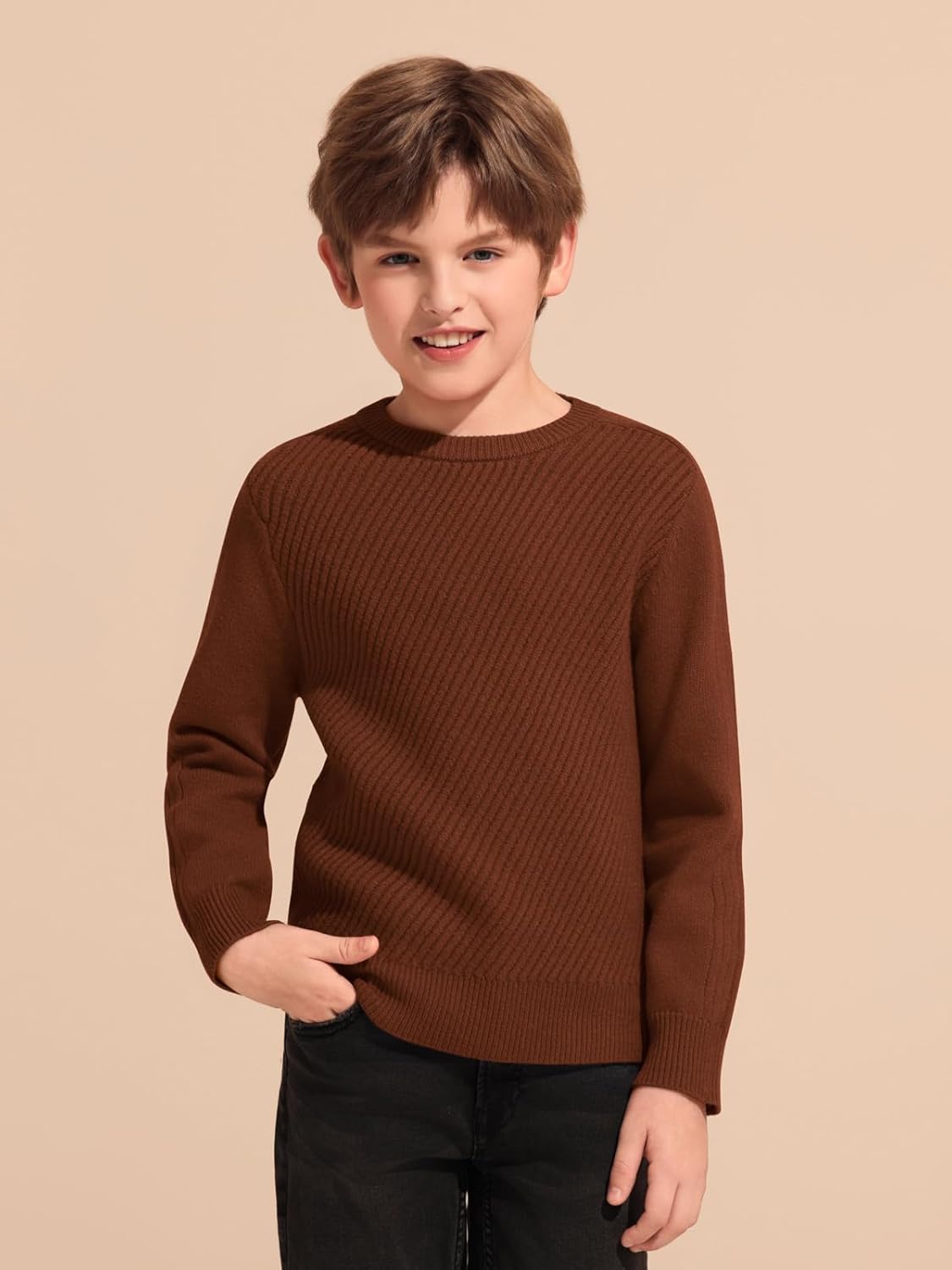 Haloumoning Boys Texture Sweater Kids Crewneck Long Sleeve Knit Pullover Sweater Fall Winter Clothes 5-14 Years - Image 2