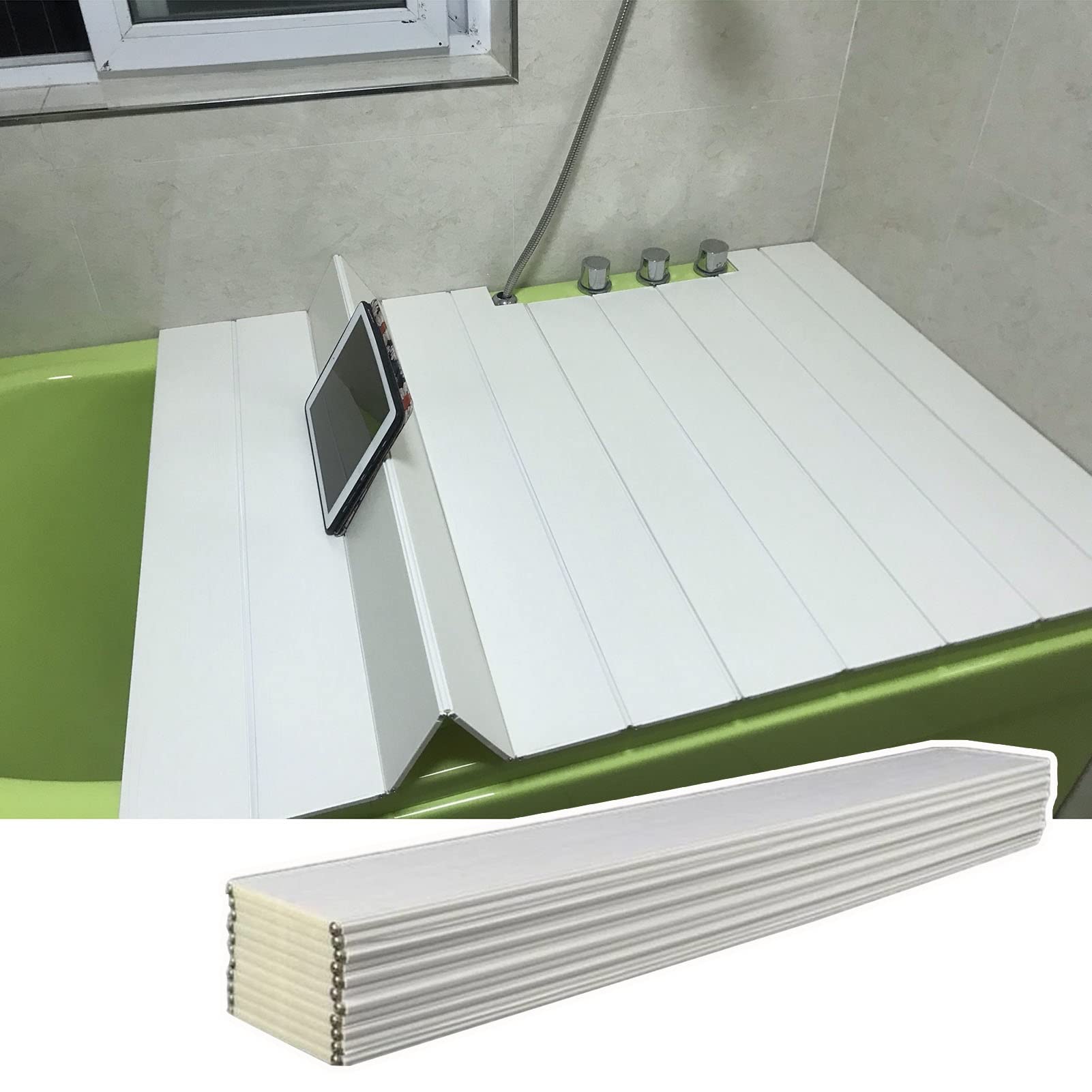 Badkuip lade badkuip isolatie cover, 0,6 cm dikte witte sluiter bad deksel, opvouwbare PVC badkuip stofplank badkamer rek voor de meeste standaard formaat badkuipen multifunctioneel (kleur: Whi