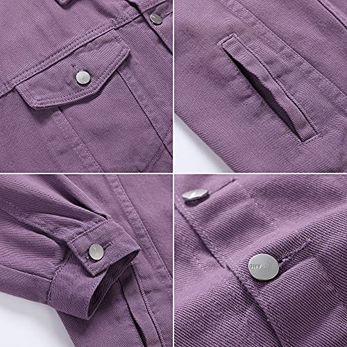 Image of PRIJOUHE Denim Jacket For Men Casual Loose Fit Jean Jackets Long Sleeve Button Down Trucker Coat Distressed Outerwear