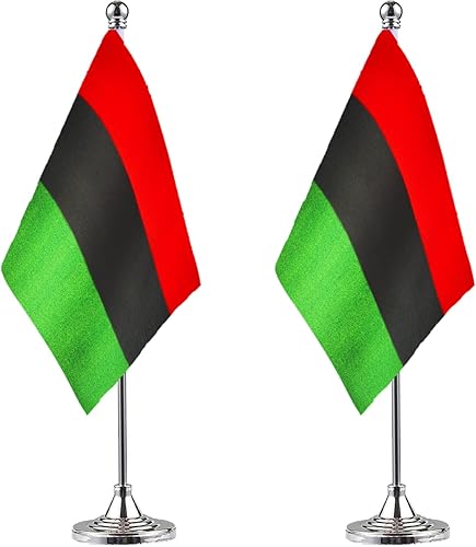 Miniatura 17 de WXTWK Paquete de 2 banderas de escritorio mexicanas pequeñas con base de soporte, decoración para eventos y celebraciones Afro Americano