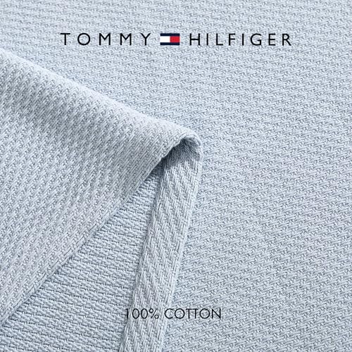 Image of Tommy Hilfiger - King Cotton Blanket, Textured Pique Weave Bedding, Medium Weight Soft Blanket, Anti-Pilling & Fade Resistant, Ideal for Layering, Oeko-TEX Certified (Blue)