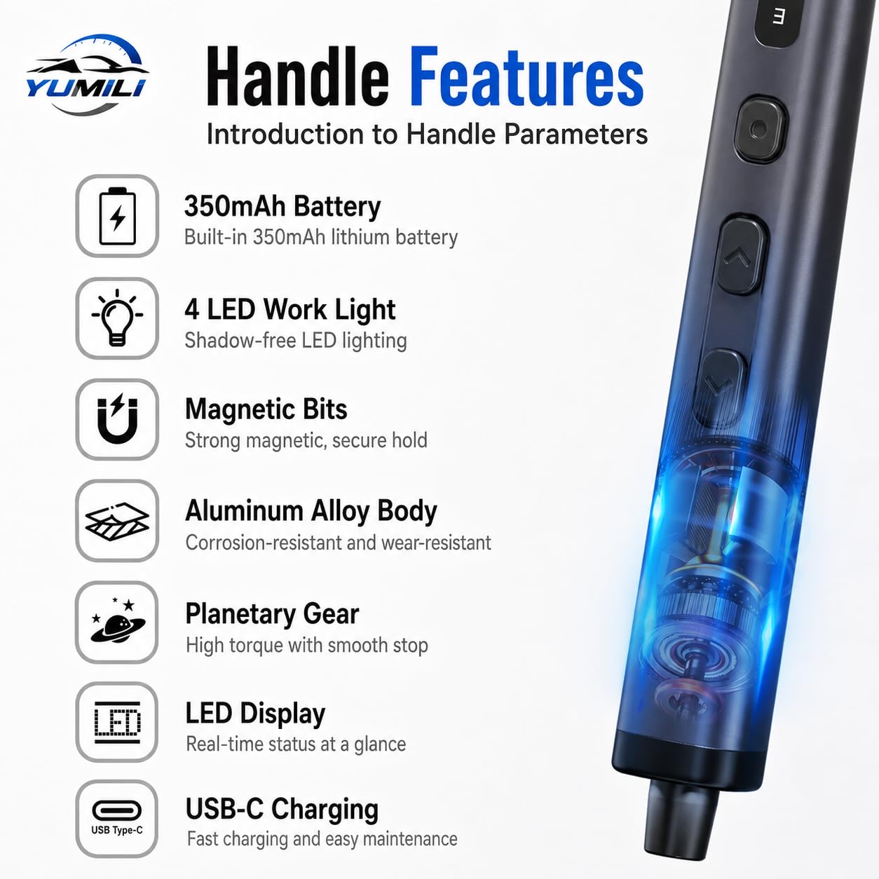 Mini Cacciavite Elettrico, 78 in 1 con 72 S2 Punte Magnetiche, Ricaricabile | Set di Cacciaviti di Precisione, 5 Impostazioni di Coppia, 4 LED per Riparare Occhiali, Orologi, Telefoni, PC, Fai-da-Te