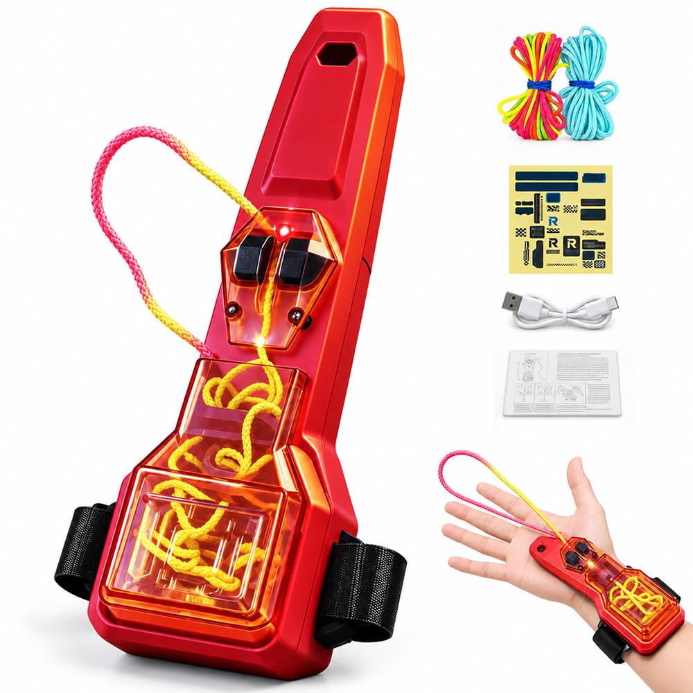 SGZIOO Automatic Web Shooter, Electric String Rope Launcher Toy, Electric Web Slinger, Glow Electric String Launcher, Funny Web Shooter Fidget Toys for Adults and Teens for Indoor Outdoor (Red)