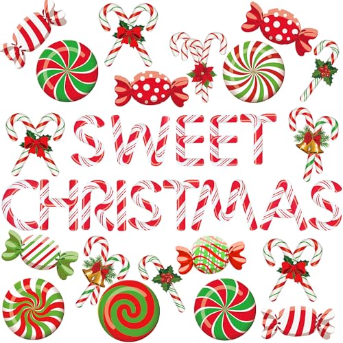 74 PCS Christmas Bulletin Decor Candy Cutouts Peppermint Candy Cane Paper Cutouts Sweet Christmas Bulletin Board Decoration for Christmas Theme Party Home Classroom School Decor