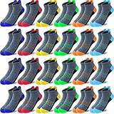 Tsmollyu Boy Socks 24 Pairs Half Cushioned Low Cut Socks Ankle Athletic Sports Socks With Cushioned