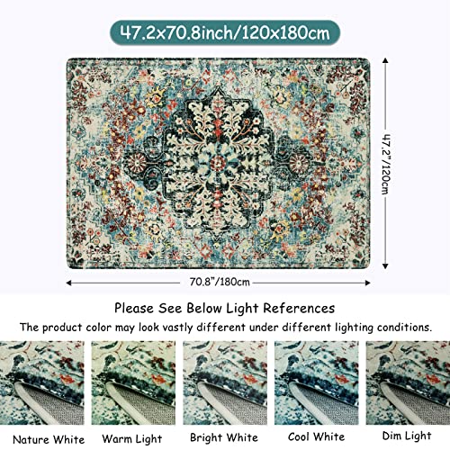 Lahome Boho Floral Medallion Rug - 4x6 Teal Soft Bedroom Rug