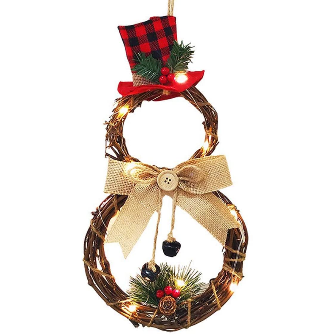 Ngbbby Style1 Christmas Wreath With Led Lights Up Christmas Snowman Wreath 2M 20 Leds Battery Operated For Xmas Party Decor No Battery With Led Lights