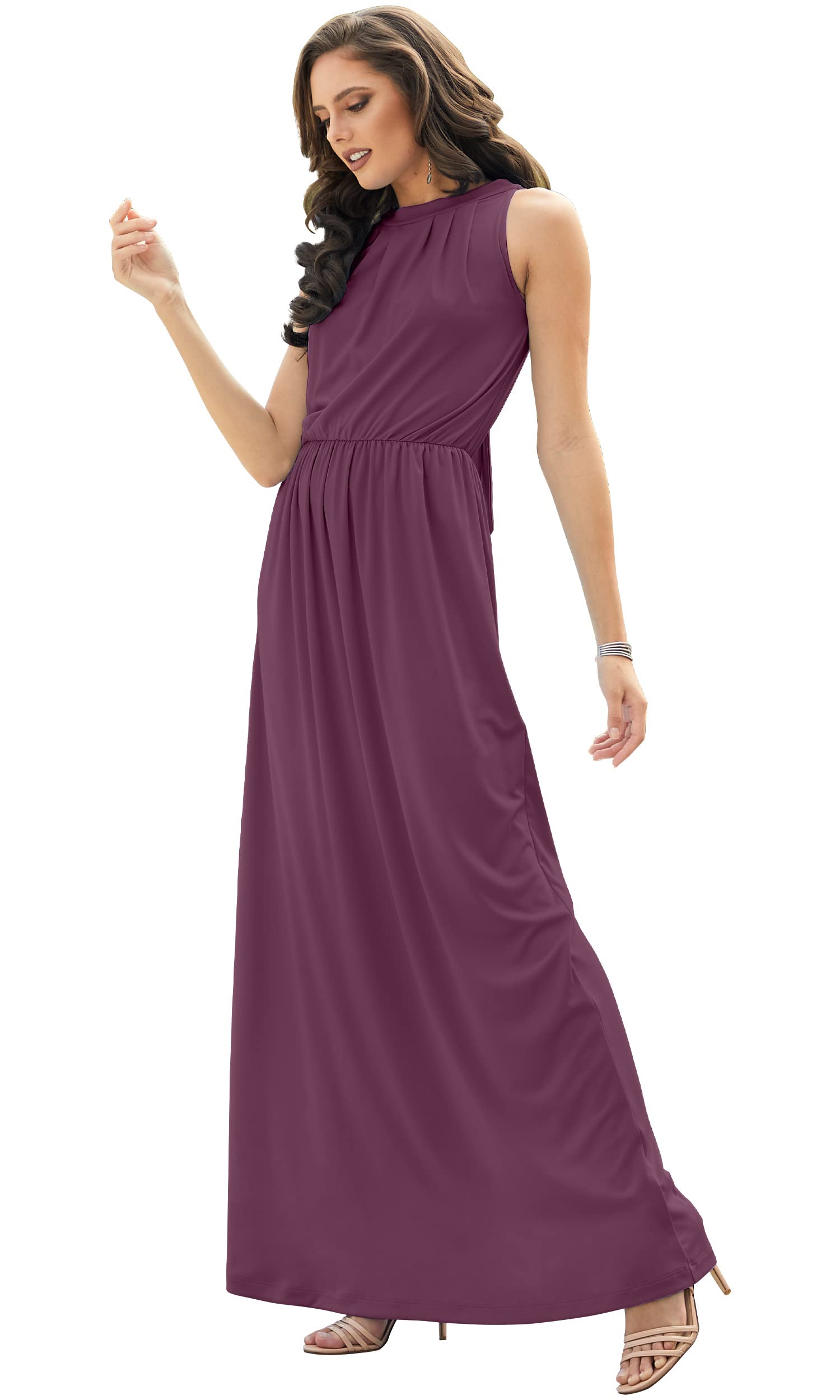 KOH KOH Plus Size Womens Long Sleeveless Bridesmaid Halter Neck Wedding Party Guest Flowy Slimming Semi Formal Elegant Gala Ball Evening A-line Tall Gown Maxi Dress, Plum Dark Purple 4XL 26-28